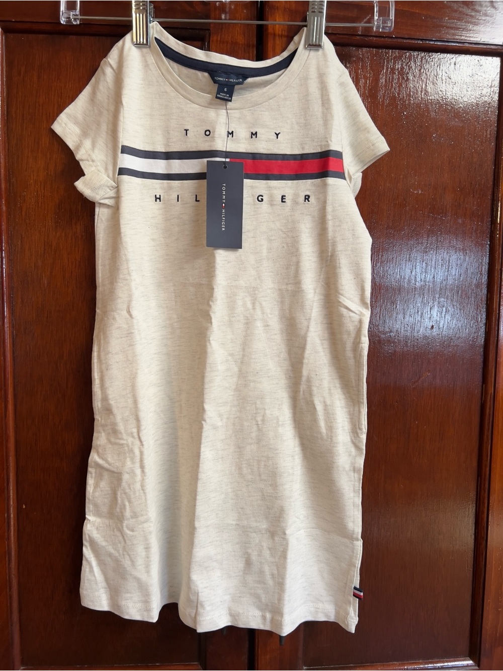 Girls size 6, Tommy Hilfiger brand oatmeal heather color T-shirt dress